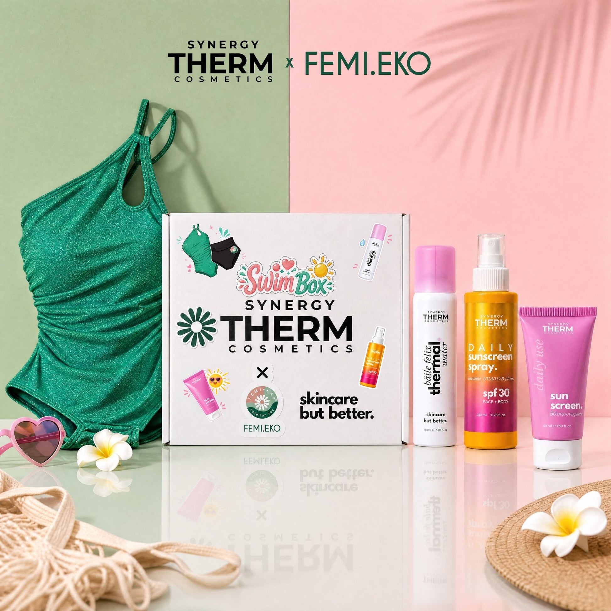 Synergy Therm × Femi.Eko Swim Box Eva | Costum de baie menstrual + Protecție solară femieko.ro
