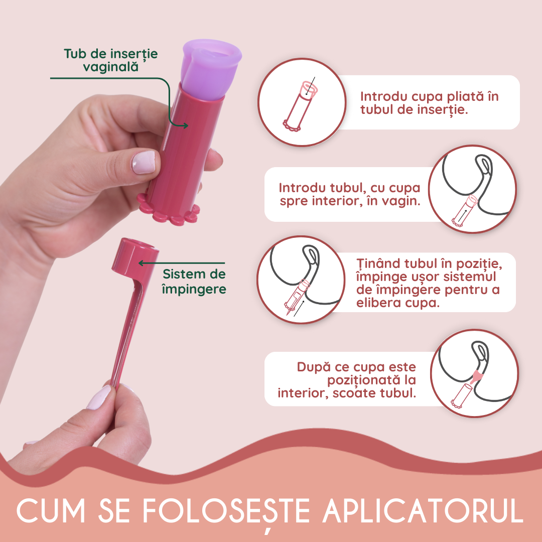set femieko cupa menstruala reutilizabila si aplicator, solutie ecologica si economica