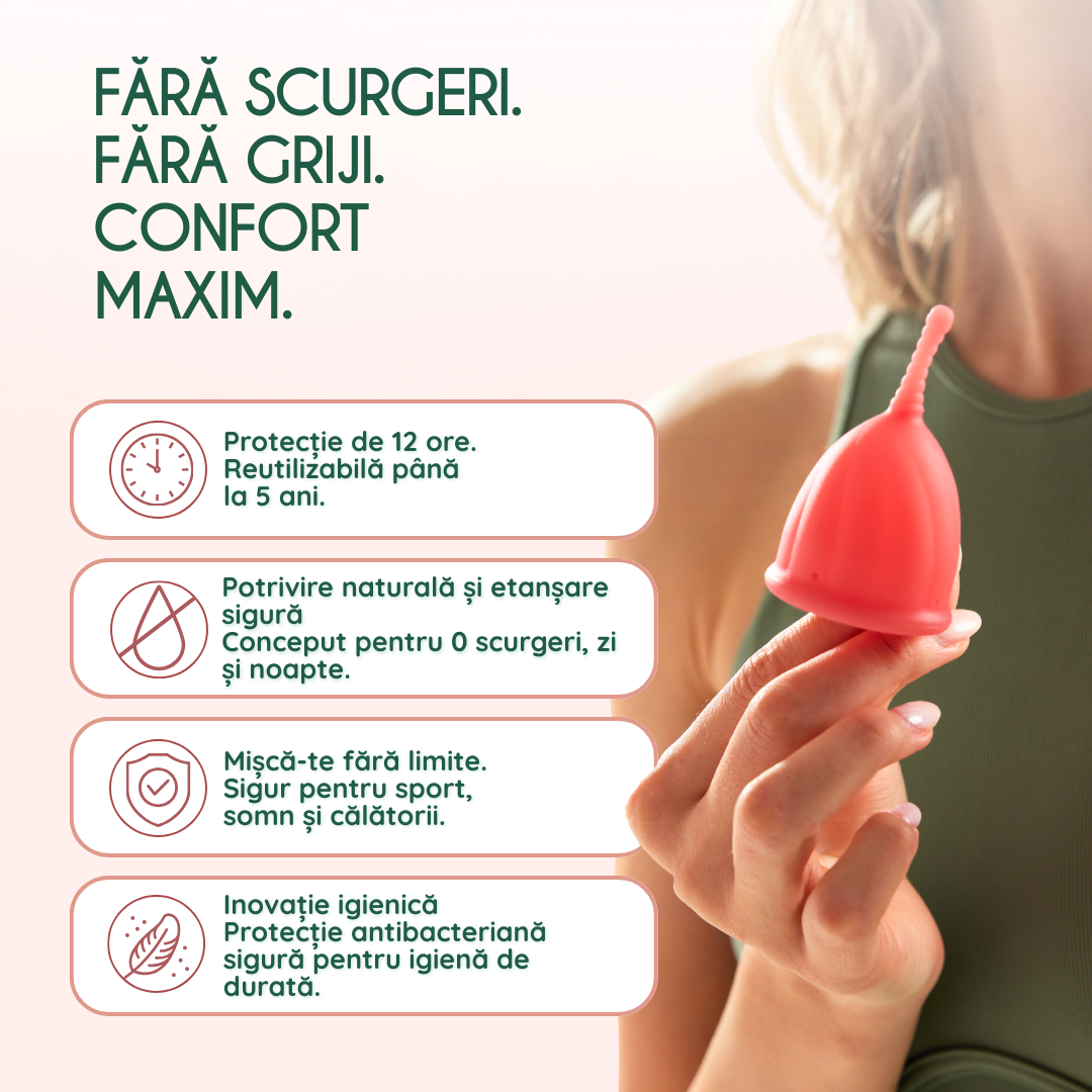 cupa menstruala femieko safe m roz, protectie menstruala sigura pana la 12 ore