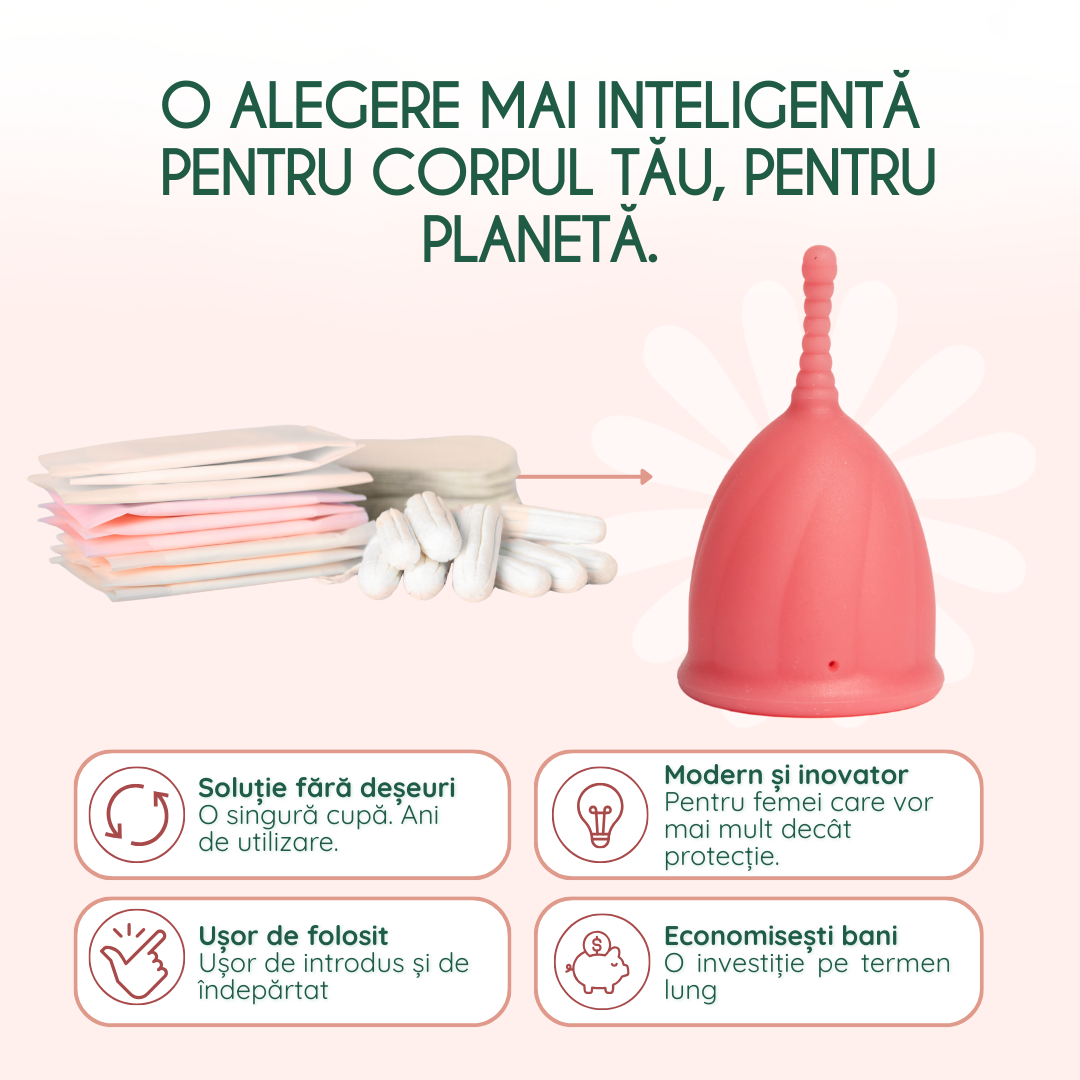 cupa menstruala femieko safe marimea m roz, antibacteriana cu saniconcentrate, din silicon medical