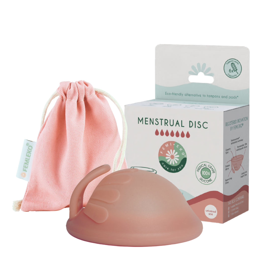 Disc menstrual din silicon medical femieko roz, material moale si flexibil