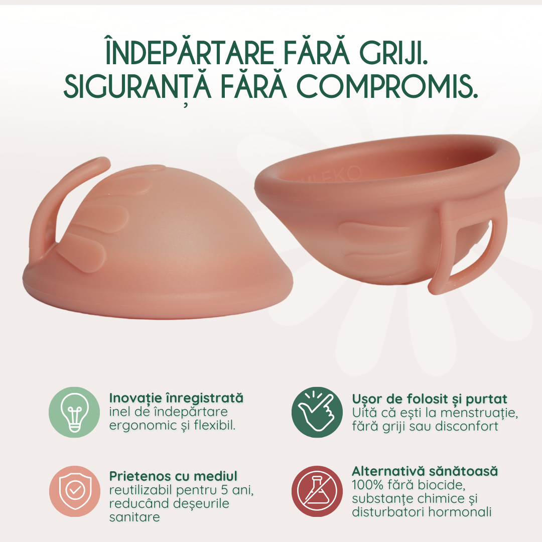 disc menstrual femieko roz reutilizabil din silicon medical, alternativa la tampon si absorbante.