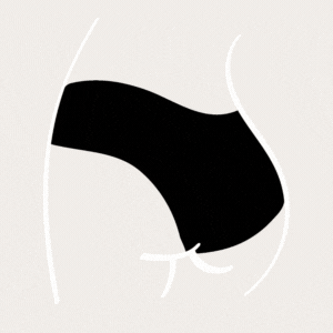 GIF care ilustrează cele 4 straturi funcționale ale chiloților menstruali Femi.Eko®: strat absorbant, strat impermeabil, strat antibacterian și strat exterior pentru confort maxim.